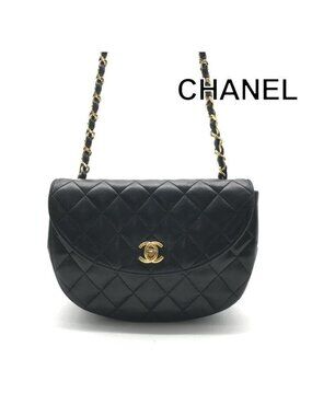 Chanel Chain Shoulder Bag Quilted CC Logo Flap Vintage Black